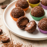 Brigadeiro vegano cremoso enrolado em forminhas coloridas, feito com leite condensado de coco caseiro